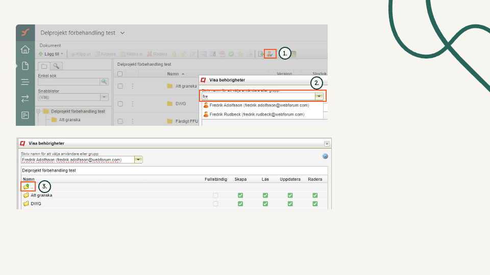 Se behörigheter i dokumentvyn.2